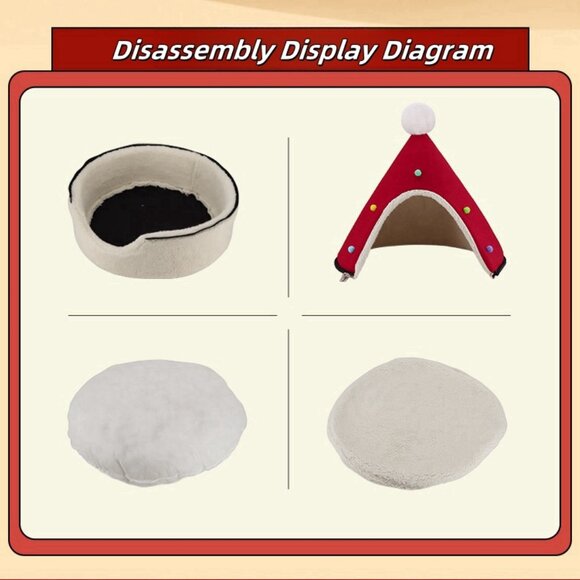 Christmas Pet House Tent Warm Sleeping Bed Indoor for Kitten and Puppy - Picture 7 of 8